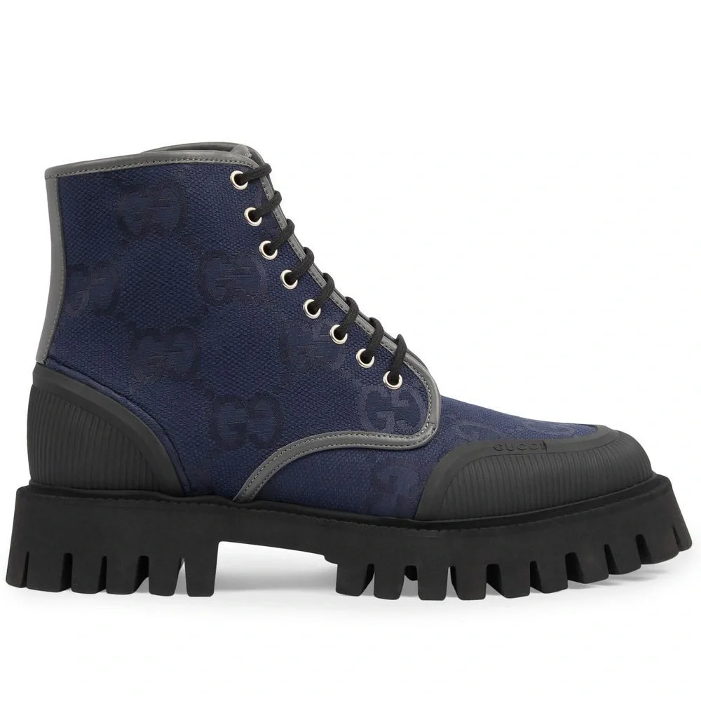 NEW IN BOX Gucci Lace-Up Boots Maxi GG in Navy